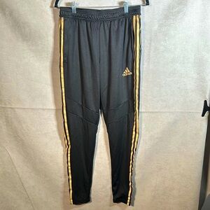 Adidas Black Track Pants with Gold Stripes. Size Medium